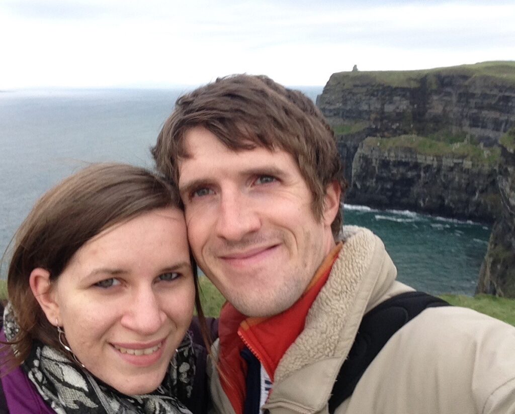 Picture of myself and my wife at the Cliffs of Moher in Ireland
